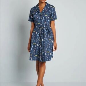 ModCloth Circus shirt dress Sz 12 forest animals Cottagecore retro anthro Vtg